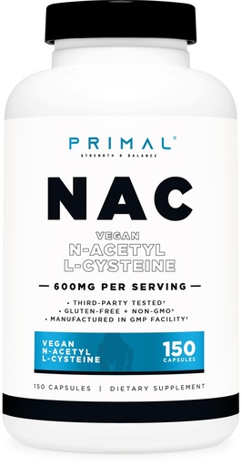 [BRSRGAACOYBRM3I4] Primal N-Acetyl L-Cysteine (NAC) 600mg, 150 Capsules - Vegan N-Acetyl L-Cysteine Supplement, GMO-Free, Gluten-Free