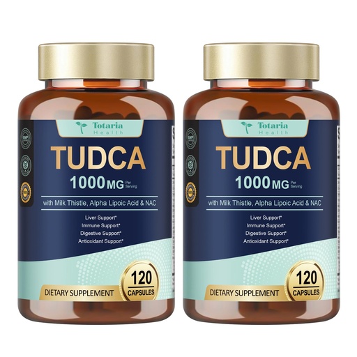 [BRSREGL4OAPWE33V] Totaria 2 Packs TUDCA 1000mg Liver Support Supplement with Milk Thistle, NAC, ALA, 80% Silymarin, 15-in-1 Extra Strength Bile Salts