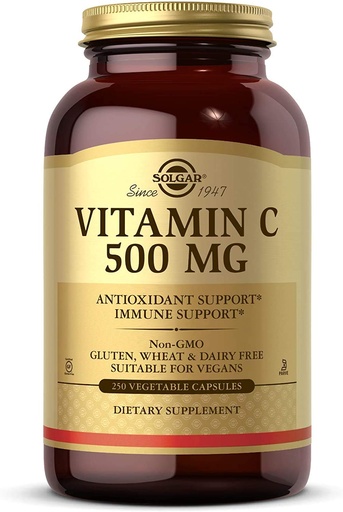 [BRSWIY3YAUOAOHTU] Solgar Vitamin C 500 mg, 250 Vegetable Capsules - Antioxidant & Immune Support - Overall Health - Supports Healthy Skin & Joints - Non-GMO, Vegan, Gluten Free, Kosher - 250 Servings