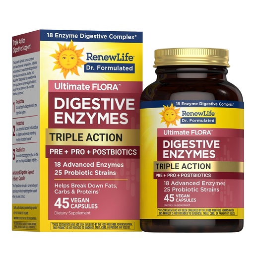 [BRSREZT4BYBGMALF] Renew Life Ultimate Flora Digestive Enzymes with Probiotics and Prebiotics | Doctor Formulated | 45 Vegan Capsules | Eases Occasional Gas, Bloating & Discomfort | Dairy, Soy and Gluten Free Supplement