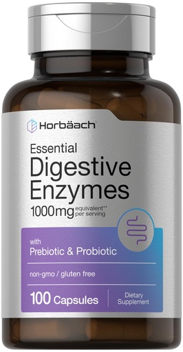 [BRSROGINOYHRAFLL] Horbäach Essential Digestive Enzymes | 100 Capsules | Enzyme Blend for Men & Women | Non-GMO & Gluten Free Supplement
