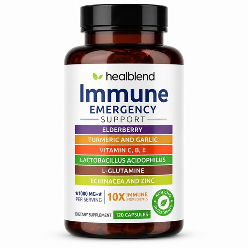 [BRSW2YYPBVYRYHY3] healblend 10 in 1 Immune Support Supplement Booster with Elderberry, Zinc, Echinacea, Turmeric, Lactobacillus Acidophilus, for Adults [120 Capsules]