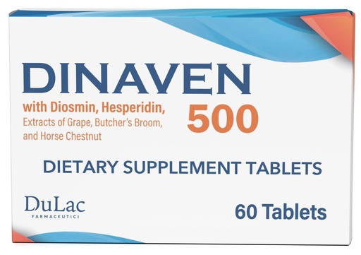 [BRSWY2QDCEDQGCLZ] Dulac Dinaven 500, Micronized Diosmin Hesperidin Dietary Supplement 1000mg per serving, Horse Chestnut Extract, Butcher’s Broom & Red Grape Extract, Leg Circulation Support, 60 Tablets, Made in Italy