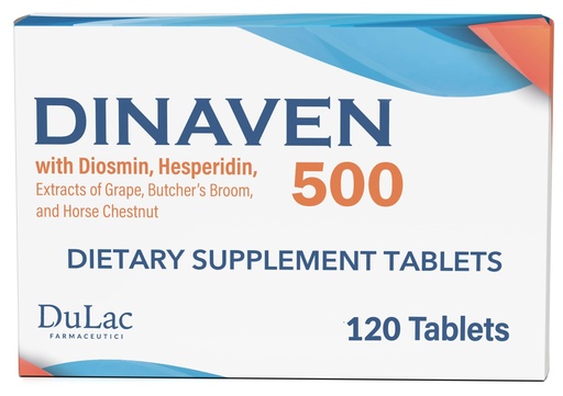 [BRSRACAZPMBAIAIY] Dulac Dinaven 500, Micronized Diosmin Hesperidin Dietary Supplement 1000mg per serving, Horse Chestnut Extract, Butcher’s Broom & Red Grape Extract, Leg Circulation Support, 120 Tablets, Made in Italy