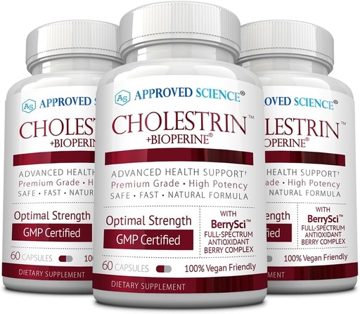 [BRSRAALQOYNAKAI2] Approved Science Cholestrin - Lipid Level Support - Antioxidants, Lecithin, Berberine HCL, Berries, BioPerine - 60 Capsules - Pack of 3