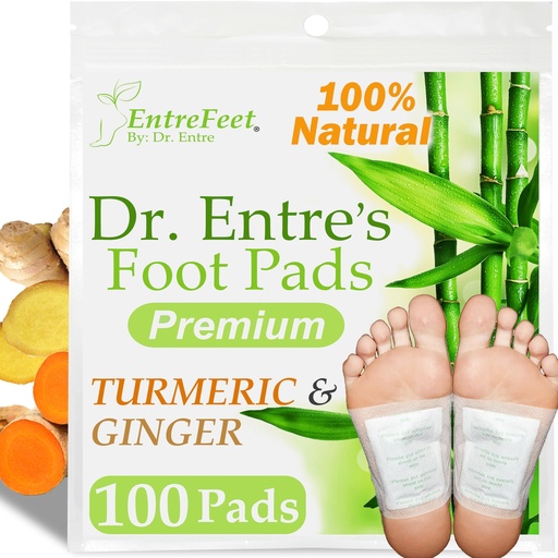 [BRSW2CQFCEPBS23L] Dr. Entre's Foot Pads: Organic All Natural Formula for Pain Relief, Sleep Aid, Relaxation | Ginger & Turmeric 100 Pack