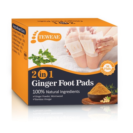 [BRSRGFI3BYFGCGTO] TEWEAE Ginger Foot Pads, 2 in 1 Design Premium Natural Bamboo Vinegar Foot Care Pad for Stress & Fatigue Relief, Foot Patches for Better Sleep, Feel Better,Wormwood Scent-30 Count