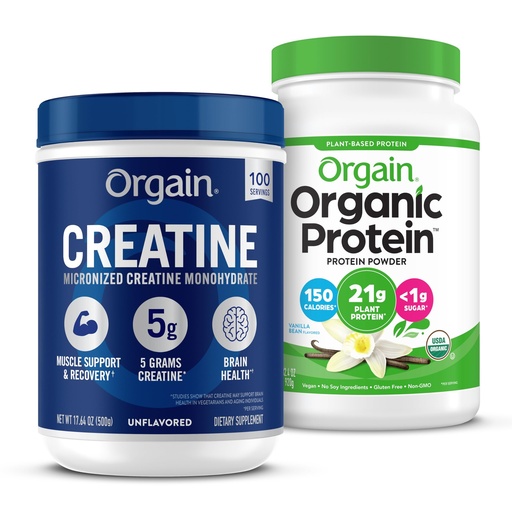 [BRSREFDQBYFAM3TA] Orgain Creatine Monohydrate Powder 17.64 Oz (100 Servings) & Organic Vegan Vanilla Bean Protein Powder 2.03 lb Bundle - Plant-Based Protein and Muscle Support
