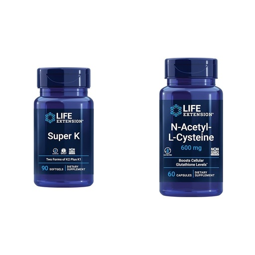 [BRSROAINOIBA4AYV] Life Extension Super K, Vitamin K1, Vitamin K2 mk-7, Vitamin K2 mk-4 & N-Acetyl-L-Cysteine (NAC), Immune, Respiratory