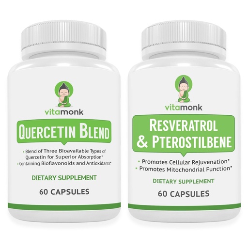 [BRSRGBIECEMWGF34] VitaMonk Quercetin & Resveratrol with Pterostilbene - Immune, Antioxidant & Healthy Aging Support - Quercetin 500mg, Bromelain, Trans-Resveratrol