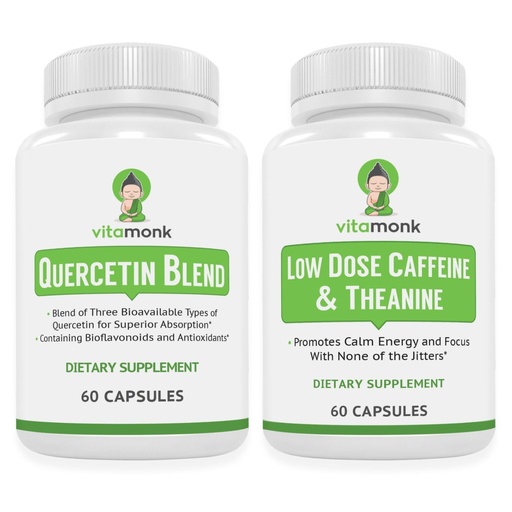 [BRSRGBIEA5YWAFLV] VitaMonk Quercetin Complex + Low Dose Caffeine with L-Theanine Bundle – Immune, Antioxidant & Energy Support – Quercetin 500 mg per Serving (2 Capsules) with Bromelain + 25 mg Caffeine