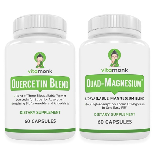 [BRSRGBIYAB7QM2A6] VitaMonk Quercetin Complex + Quad Magnesium Blend Bundle – Immune, Antioxidant & Relaxation Support – Quercetin with Bromelain + Magnesium (Glycinate, Orotate, Taurinate, Malate)
