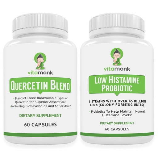 [BRSRGBIEA4IWMG3F] VitaMonk Quercetin Complex + Probiotic Bundle – Histamine, Immune & Digestive Support – Quercetin 500 mg per Serving (2 Capsules) with Bromelain + Probiotic Blend (45 Billion CFU, 8 Strains)