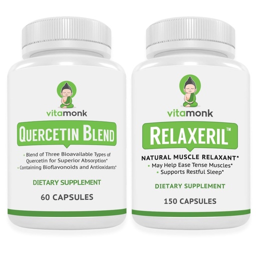 [BRSRGBIYOQHGA3A3] VitaMonk Quercetin & Relaxeril Muscle Relaxer - Immune, Antioxidant & Muscle Support - Quercetin 500mg, Bromelain, Natural Relaxation Formula
