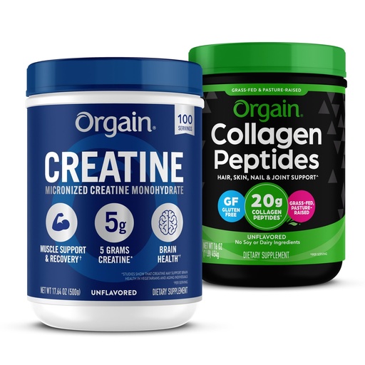 [BRSREFDQBYFWGGY6] Orgain Creatine Monohydrate Powder 17.64 Oz (100 Servings) & Collagen Peptides Powder 1lb (20g Grass Fed) Bundle - Unflavored, Non-GMO Supplements for Muscle, Brain, Skin & Joint Support