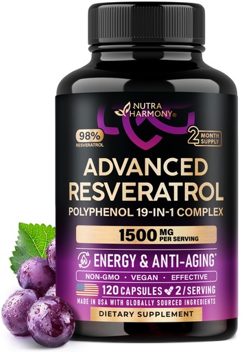 [BRSRACY7AQMQOEIY] Resveratrol Supplement - 19-in-1 Organic Polyphenol Complex - Noni Extract | Berberine | Quercetin | Apple Cider Vinegar | Acai - Made in USA - Antioxidant & Heart Health Support - 120 Capsules