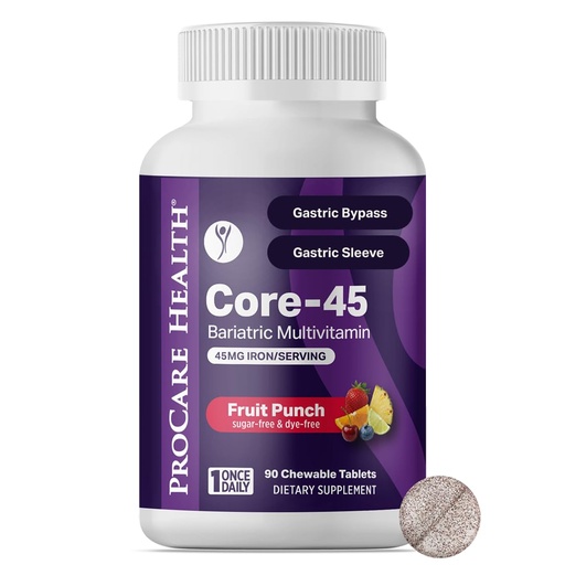 [BRSWYZYPOAGQ2EI3] Procare Health Bariatric Multivitamin with Iron 45mg Chewable (30 Tablets) - Fruit Punch Flavor Bariatric Multivitamin Chewable Pills for Gastric Bypass & Sleeve Gastrectomy Patients (01 Month Supply)
