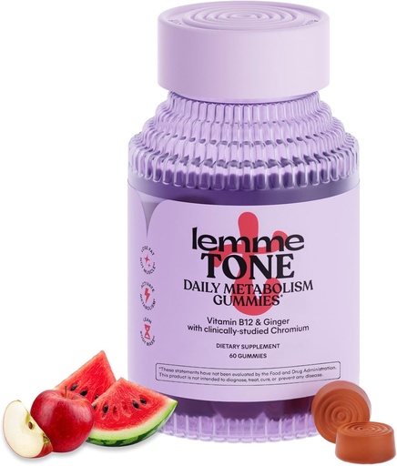 [BRSRAAQ7CENRA3TZ] Lemme Tone Metabolism Gummies, Apple Cider Vinegar, Clinically Studied Chromium, B12, Ginger Root Extract, Promote Lean Body Mass, Watermelon Apple Flavor (30 Day Supply)