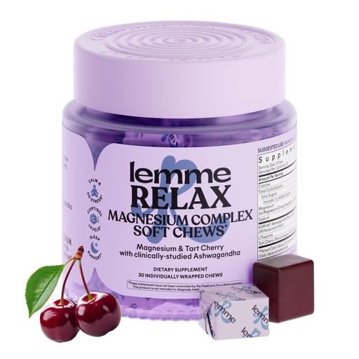 [BRSRGATQBYNQOET4] Lemme Relax Soft Chews with Magnesium Glycinate & Citrate, KSM-66 Ashwagandha + L-Theanine to Support Stress Relief, Cortisol Levels, Mood & Healthy Sleep Cycles, BlackBerry Lemonade (30 Chews)