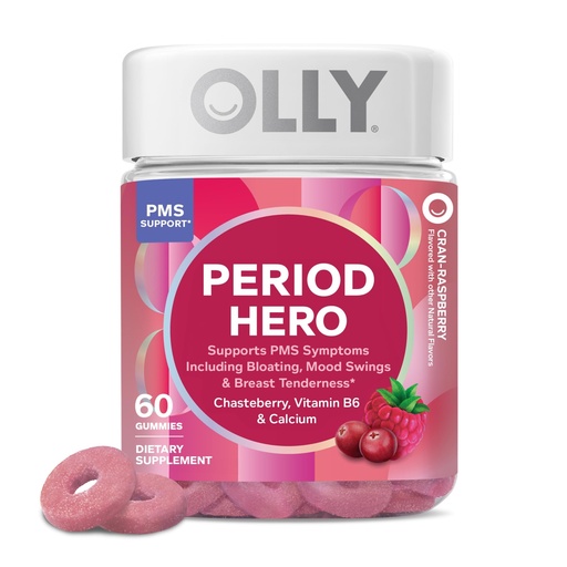 [BRSREZQ6BMPQKGTD] OLLY Period Hero Gummies, PMS Support Supplement,* Chasteberry, Vitamin B6, Calcium, Cran-Raspberry Flavor, 30 Day Supply - 60 Count