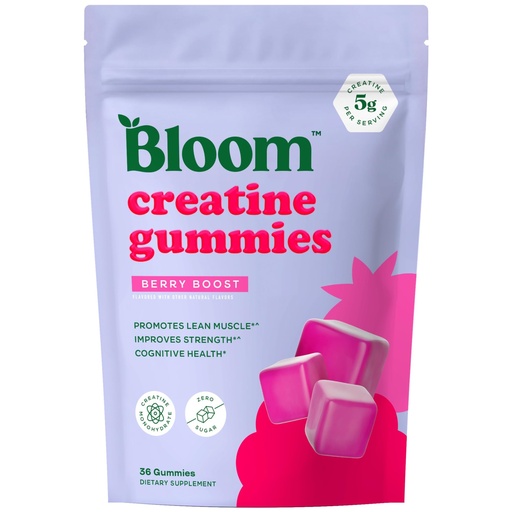 [BRSREGQFCMAWMDQ3] Bloom Creatine Monohydrate Gummies, 5g Per Serving, Sugar Free Creatine Gummy for Workout, Strength, Cognitive Health & Lean Muscle Support, Gluten Free & Non GMO, Berry Boost, 36 Gummies, 12 SVG