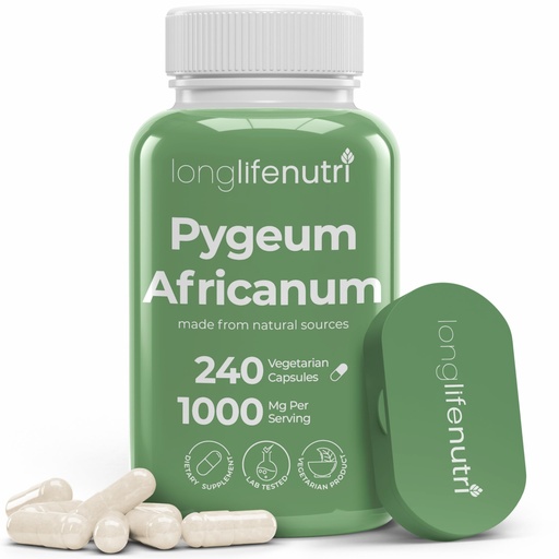 [BRSREC3ROIOWE2DG] LongLifeNutri Pygeum Africanum Bark Extract, 240 Vegetarian Capsules for Prostate Health Support & Daily Wellness, 1000mg per Serving, Made in USA
