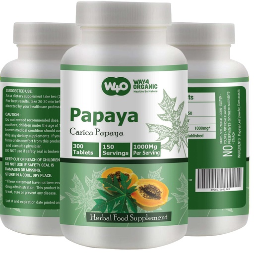 [BRSROYLQAACGMELK] Papaya Leaf Extract Capsules (Tablets) - 300 Pills, 150 Servings, 1000 mg, Supports Platelet Immunity & Digestion* (Pack of 1)