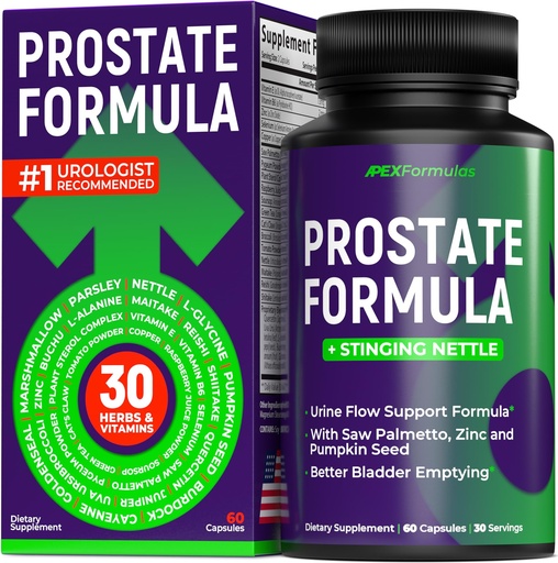 [BRSREHD5DEMWYALV] Prostate Health Supplements for Men with Stinging Nettle - Urinary Tract Health & DHT Blocker for Hair Growth - Pumpkin Seed, Saw Palmetto, Pygeum, Lycopene - Mens Multivitamins with Zinc - 60 caps