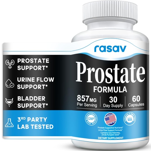 [BRSRGZ37BZ6WOHQ4] Rasav Prostate Health Supplement for Men with Saw Palmetto, Pygeum, Nettle & Pumpkin Seed, DHT Blocker - Helps Support Urinary Tract Health and Prostate Function, 60 Capsules
