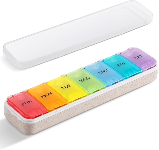 [BRSRAYD3B4BGKFI7] Zannaki Grain Fiber XL Weekly Pill Organizer 7 Day, Pop Open Large Travel Daily Pill Box, Moisture Proof Week Pill Holder Container, Arthritis Friendly Medicine Case for Vitamin Medication Supplement