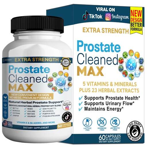 [BRSRGZQPOACGADQ6] Prosta Cleanse Max, Natural Herbal Prostate Support Supplement, 60 Veggie Capsules, with Saw Palmetto, Vitamin E, B6, Pygeum, Extra Strength Formula (1)