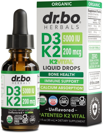 [BRSREGAYORYAGHI3] Vitamin D3 K2 Liquid Drops - Organic D3K2 Vitamin D3 K2 Drops Liquid Supplement MCT Oil for Adults & Kids, Calcium Absorption Strong Bones - Vit D and K 5000 IU Supplements, Vitamins D + K MK7 1 Fl Oz