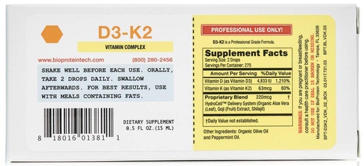 [BRSWGYAYC55QI2Y7] D3-K2 by BioProtein Technology - Liquid Sublingual Vitamin D3 / K2 ) 0.5 oz
