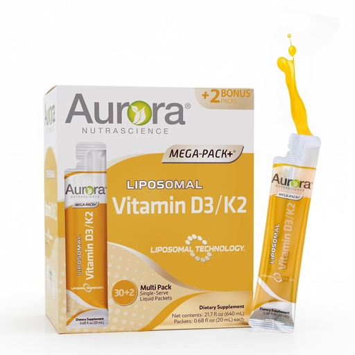 [BRSRABL2BEPQGCTO] Aurora Nutrascience Liposomal D3 with K2 Mega-Pack - Liquid Vitamin D 3 K 2 Supplement for Adults, Healthy Immune and Bone Support, Vegan, MCT-Enhanced, Superior Absorption - 1 Fl Oz (Pack of 10)