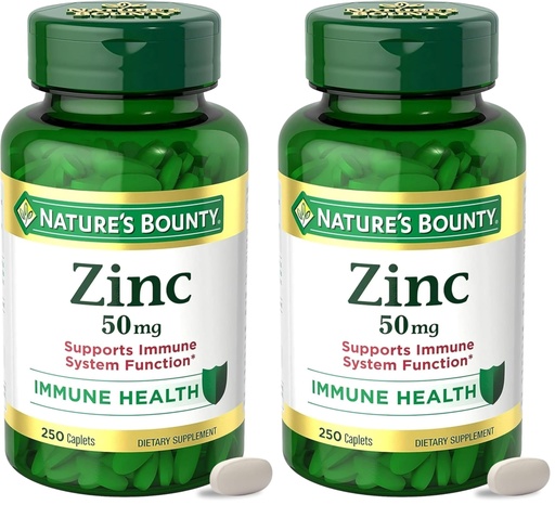 [BRSREBD5CR6BUCT5] Nature’s Bounty Zinc 50mg,Immune Support & Antioxidant Supplement,Promotes Skin Health,1 Caplet Per Day,Gluten Free,250 Vegetarian Caplets,(Pack of 2)