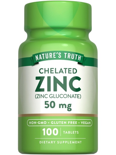 [BRSWGCT5AEFAAGTJ] Nature's Truth Chelated Zinc 50mg | 100 Tablets | Essential Mineral Supplement | from Zinc Gluconate | Vegan, Non-GMO & Gluten Free