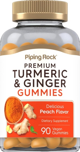 [BRSRMAIBAUNGGYA2] Piping Rock Turmeric a zázvorové gumové gumy 124; 90 Počet 124; Peach Flavor 124; Vegan Formule 124; Non- GMO, gluten zdarma dodatek