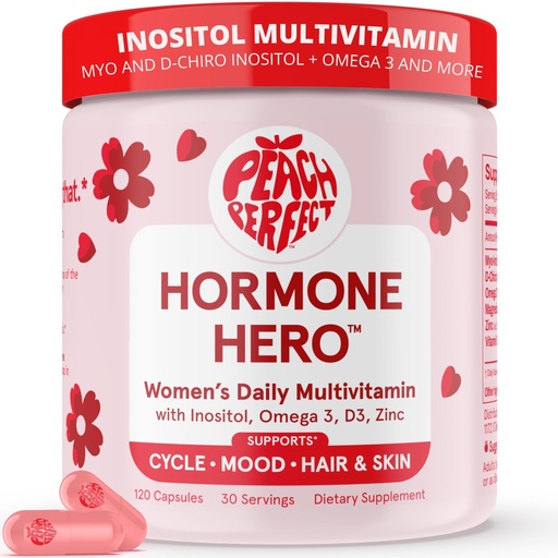 [BRSROHTRCIAQ22Q6] Peach Perfect Inositol Multivitamin – Myo-Inositol & D-Chiro 40:1 Blend, Omega-3, Vitamin D3, Magnesium, Zinc – Supports Women’s Health, Mood, Energy, Supplement – 30 SVG