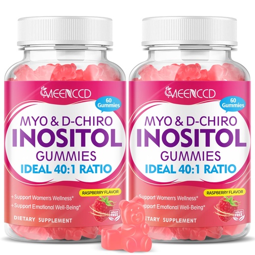 [BRSREEAOAB7G2CDD] MEENCCD 2 Pack Myo-Inositol & D-Chiro Inositol Gummies, 40:1 Ratio Inositol with Vitamin D3, Magnesium Glycinate, Folate & Zinc, Inositol Supplement for Female Health, Raspberry Flavor, 120 Count
