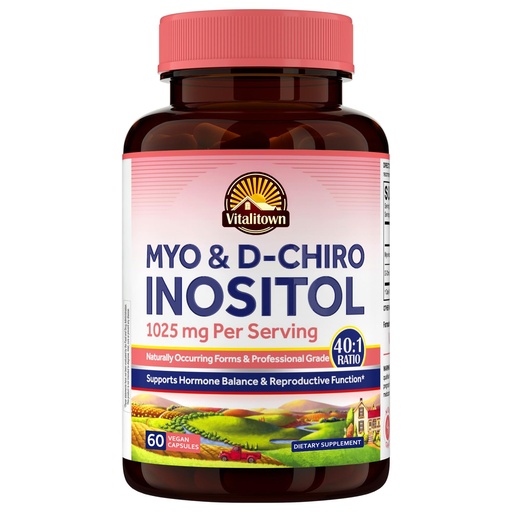 [BRSREY3QAEGWKAL7] Vitalitown Inositol Supplement for Women, Myo-Inositol & D-Chiro Inositol, Ideal 40:1 Ratio, Hormone Balance & Healthy Ovarian Support for Women, Vitamin B8, Vegan, 60 Capsules, No Gluten