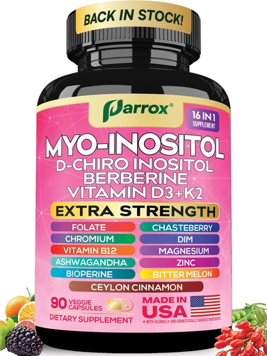 [BRSRE237BMJQ4CYY] Myo Inositol Supplement, D-Chiro Inositol, Folate, DIM, Vitamin D3, B12, K2, Chromium, Bioperine, Ceylon Cinnamon, Zinc, Ashwagandha, Chasteberry, Magnesium, Berberine (90 Vegan Capsules)