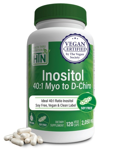[BRSREYYZPMHQIC3A] Health Thru Nutrition Inositol Supplement 40:1 Myo-Inositol to D-Chiro-Inositol Ratio 2050mg Per Serving | 120 Capsules | Certified Vegan | Non-GMO