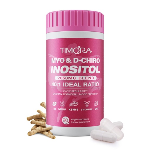 [BRSRE2TRAAFAOFD5] TIMORA Premium Myo & D-Chiro Inositol Supplement 40:1 Ratio for Women - 10-in-1 Formula with Folate, Vitamin D3 & Ashwagandha
