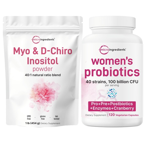 [BRSREFIFCIFQIAA4] Micro Ingredients Myo-Inositol with D-Chiro Inositol Powder & Women’s Probiotics 100 Billion CFU Veggie Capsules | 2 Pack Bundle | 40:1 Ideal Ratio | 40 Strains + Cranberry & D-Mannose