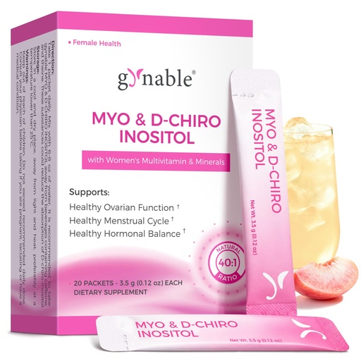 [BRSREAITBMBGC3LO] Gynable Myo-Inositol & D-Chiro Inositol Supplement for Women, 40:1 Ratio, Hormonal Balance & Ovarian Health Support, Fertility Wellness, Peach Drink Mix Stick Packets, 20 Servings