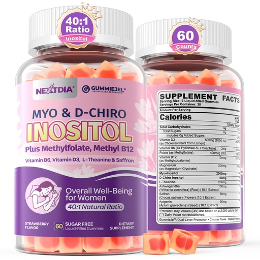 [BRSRGEIFAFYAG232] Women Sleep Gummies with Myo-Inositol & D-Chiro Inositol + Saffron, MTHF Folate, Vitamin B6 & B12, 40:1 Ratio Myo Inositol Supplement for Hormone Balance, Mood, PCOS & Ovarian, Sugar Free, 60Cts