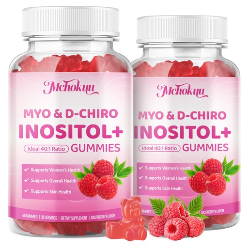 [BRSREATYPIFGOYDD] Myo-Inositol & D-Chiro Inositol Gummies, Ideal 40:1 Ratio Supplement for Women with Vitamin D3 & B12 for Support Hormonal Balance & Wellness, Sugar Free, Raspberry, 120 Count