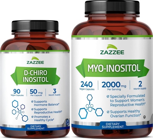 [BRSRGHTRDNYB42D6] Zazzee 40:1 Ratio Myo and D-Chiro Inositol Supplement for Women | D-Chiro and Myo Inositol Capsules for Cycle Regulation Ovarian Support & Overall Hormone Balance for Women - Vegan & ISO Lab Tested
