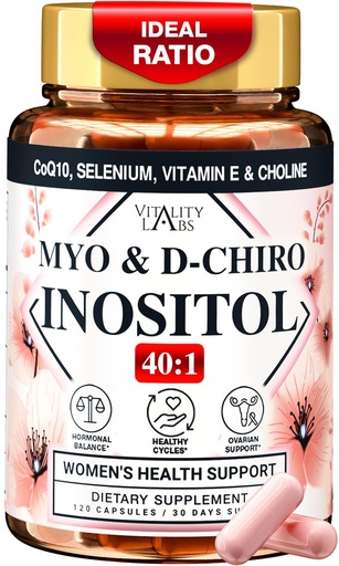 [BRSRAHYHBUDQKYLV] Myo-inositol & D-chiro Inositol Supplement for Women - Ideal 40:1 Ratio Complex for Fertility, Hormonal Balance, Menstrual Cycle & Ovarian Health Support with CoQ10, Choline & Selenium - 120 Capsules