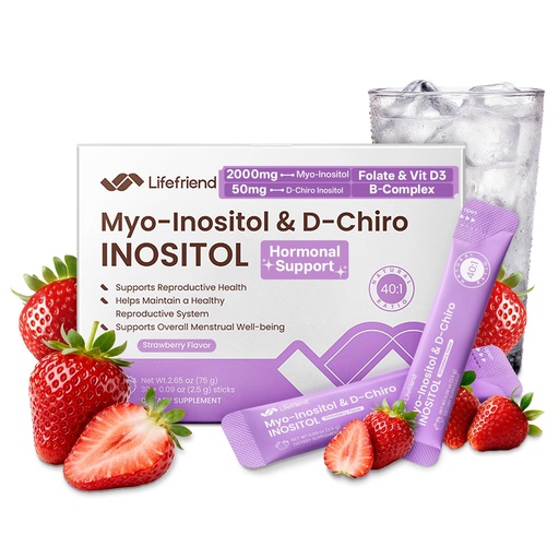 [BRSRGHYROQNWG2Y6] Myo-Inositol & D-Chiro Inositol Powder 40:1, 30 Strawberry | Inositol Supplement for Women, PCOS & Hormonal Balance Support, Folate, D3, Stick Packs